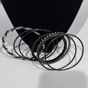 Elegant Black and Silver rhinestone Bangle Set. Set of 7 bracelets